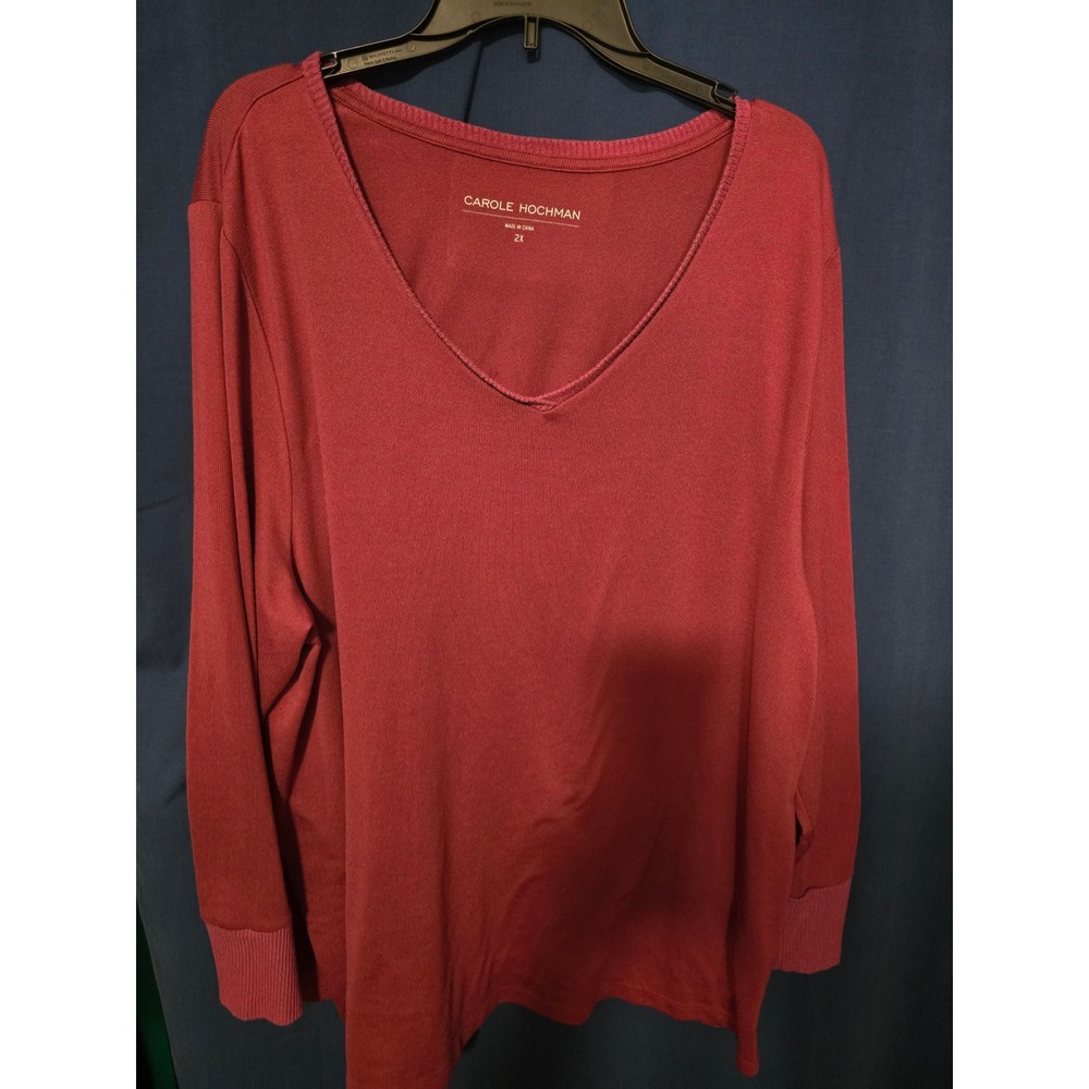 Carole Hochman Womens 2X Berry Red V-Neck Long Sleeved Top